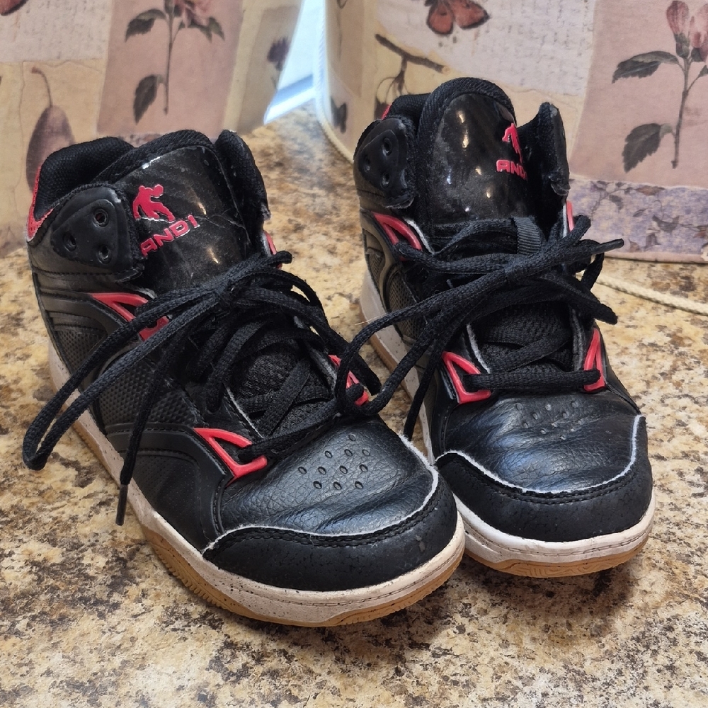 AND1 Kids Black and Pink High-Top Sneakers